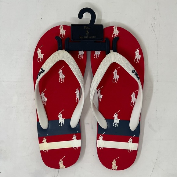 Polo Ralph Lauren Unisex Junior Flip Flop Red/ White Pony Logo US Size 6 VTG NEW - Picture 12 of 14